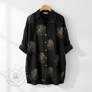 Viskosestoff leinen EMBROIDERY Flower Maya black
