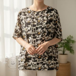 Viskosestoff leinen Daisy design A digital print