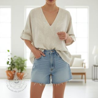 Viskosestoff leinen natural Leaves border