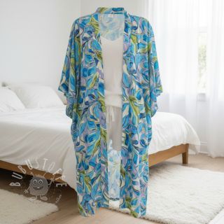 Viskosestoff SATIN Giselle blue digital print