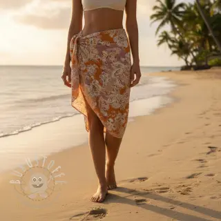 Viskosestoff SATIN Flowie Noe orange digital print