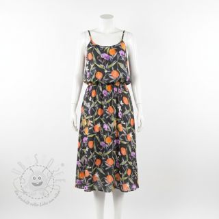 Viskosestoff SATIN Leaves and oranges digital print