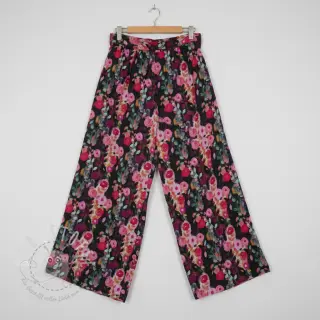 Viskosestoff SATIN Night flowers black digital print
