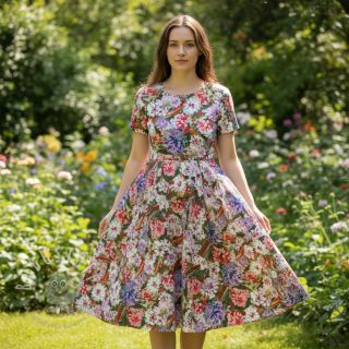 Viskosestoff SATIN Old fashion flowers digital print