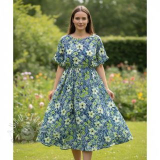 Viskosestoff SATIN Blue flowers digital print