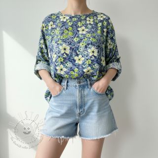 Viskosestoff SATIN Blue flowers digital print