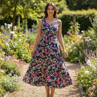 Viskosestoff RADIANCE Flower Uma navy digital print