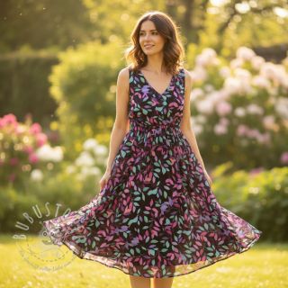 Viskosestoff RADIANCE Barbara black digital print