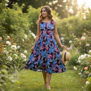 Viskosestoff RADIANCE Anabella leaves black digital print