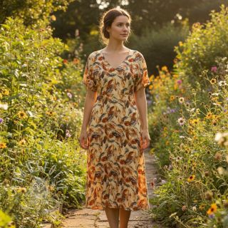 Viskosestoff RAYON POPLIN Feathers design C digital print