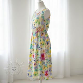 Viskosestoff STRETCH Watercolour flowers design B digital print