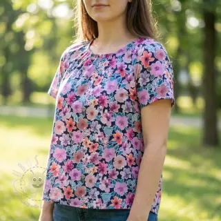 Baumwollstoff Significant flowers navy digital print
