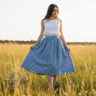 Baumwollstoff Check sky