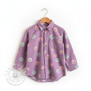Baumwollstoff FLANNEL Happy faces lavender