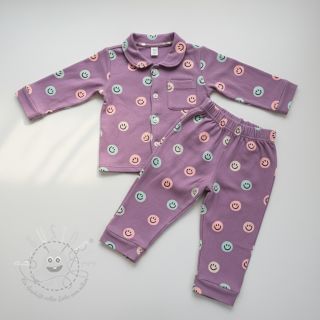 Baumwollstoff FLANNEL Happy faces lavender