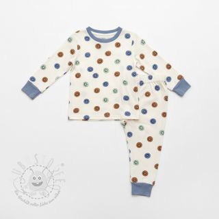 Baumwollstoff FLANNEL Happy faces off white green