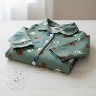 Baumwollstoff FLANNEL Happy faces army green