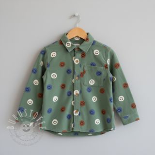 Baumwollstoff FLANNEL Happy faces army green