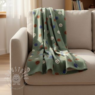 Baumwollstoff FLANNEL Happy faces army green