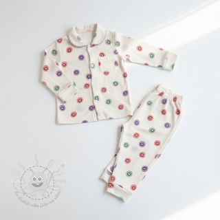 Baumwollstoff FLANNEL Happy faces off white lilac