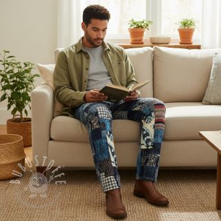 Baumwollstoff TWILL DENIM Mix print design B