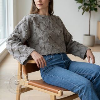 Baumwollstoff mit Leinen Vintage Fringe Diamonds grey