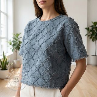 Baumwollstoff mit Leinen Vintage Fringe Diamonds blue