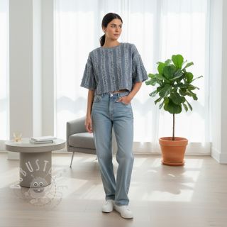 Baumwollstoff mit Leinen Vintage Fringe Stripe blue