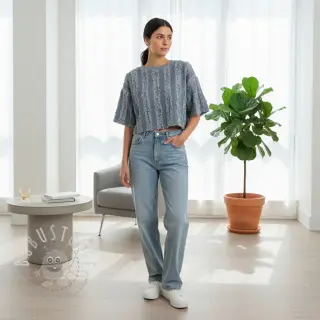 Baumwollstoff mit Leinen Vintage Fringe Stripe blue