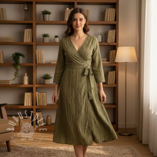 Baumwollstoff mit Leinen Vintage Fringe Stripe army