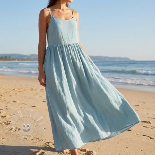 Baumwollstoff mit Leinen PREMIUM ocean blue