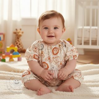 Baumwollstoff Safari animals ecru