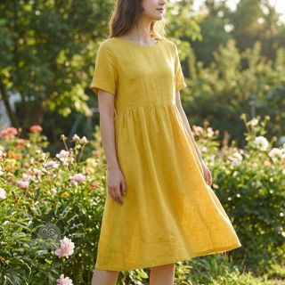 Baumwollstoff mit Leinen ochre