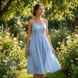 Baumwollstoff mit Leinen light blue