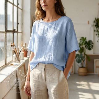 Baumwollstoff mit Leinen light blue