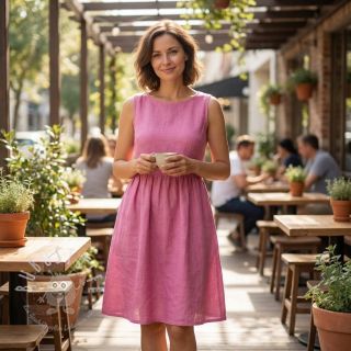 Baumwollstoff mit Leinen dark pink