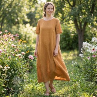 Baumwollstoff mit Leinen cognac