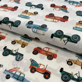 Baumwollstoff Cars white digital print
