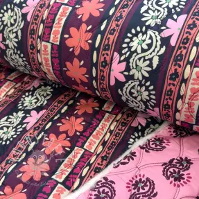 Baumwollstoff VOILE STEPPED Daria flower aubergine digital print