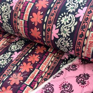 Baumwollstoff VOILE STEPPED Daria flower aubergine digital print