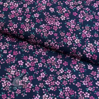 Baumwollstoff Simie flowers navy digital print