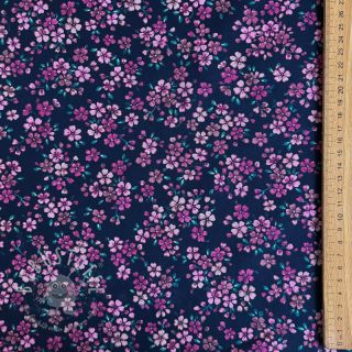 Baumwollstoff Simie flowers navy digital print