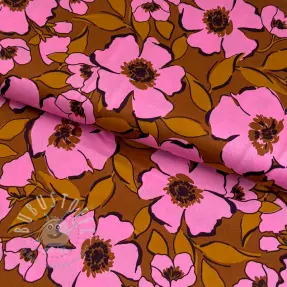 Baumwollstoff SATIN Flower Kala caramel