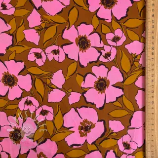 Baumwollstoff SATIN Flower Kala caramel