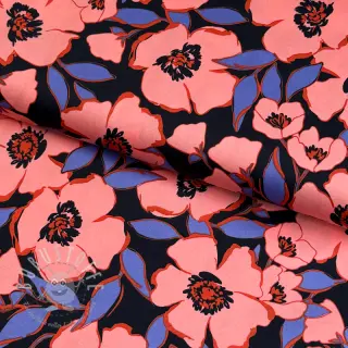Baumwollstoff SATIN Flower Kala navy