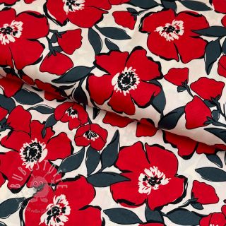 Baumwollstoff SATIN Flower Kala offwhite