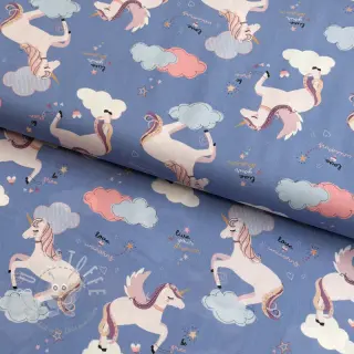 Baumwollstoff Unicorns love blue