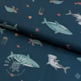 Baumwollstoff Sea life petrol digital print