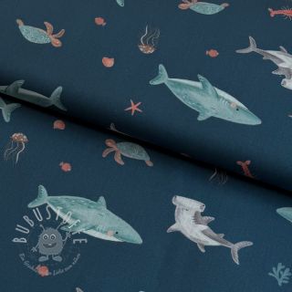 Baumwollstoff Sea life petrol digital print