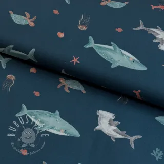 Baumwollstoff Sea life petrol digital print
